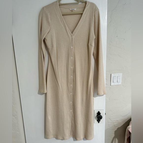 Splendid Ribbed Button Front Dress in Beige - Picture 7 of 8